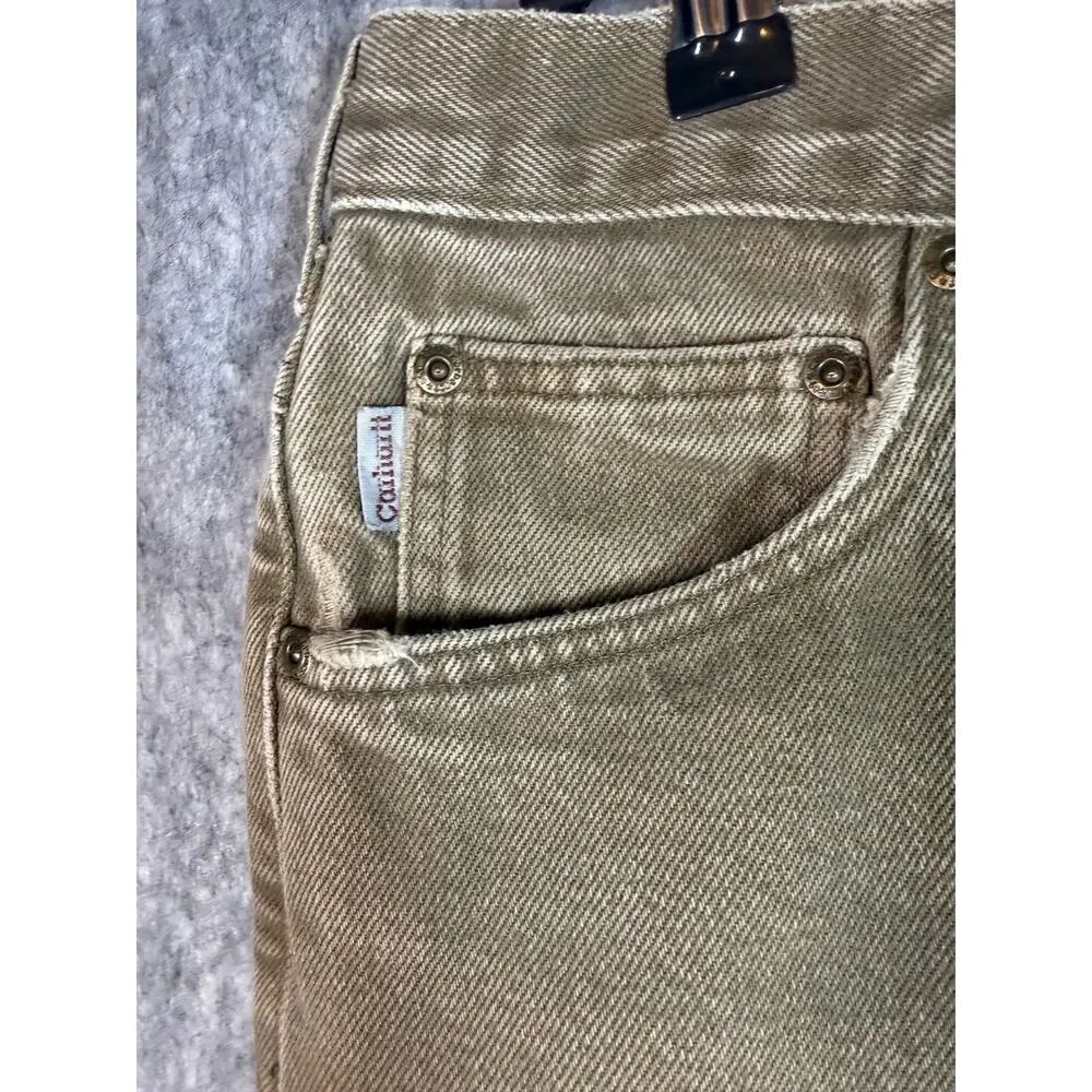 Vintage Carhartt Mens B162 BRK Flannel Lined Tan Brown Denim Pants 34x30